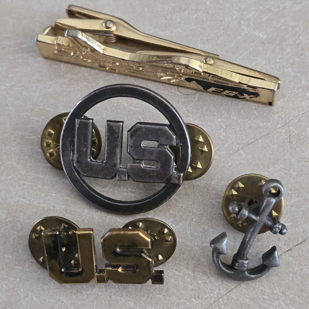 Vintage US Military Insignia & FS-X Fighter Jet Tie Clip Lot Pins‎ Anchor Disc